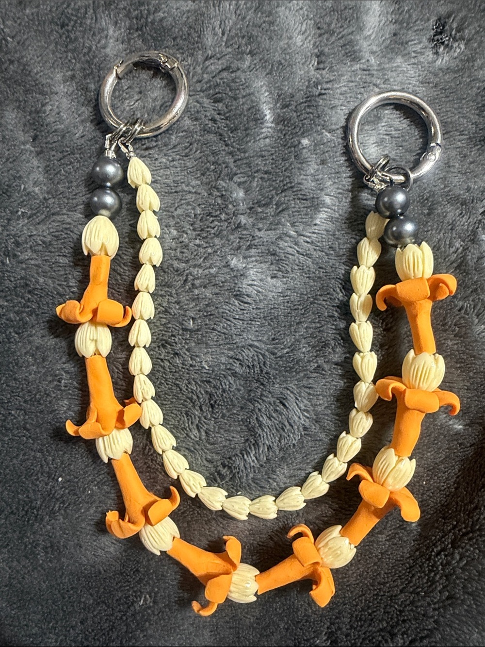 Handmade Double strand Orange Puakenikeni & Pikake Floral Bead Purse Lei